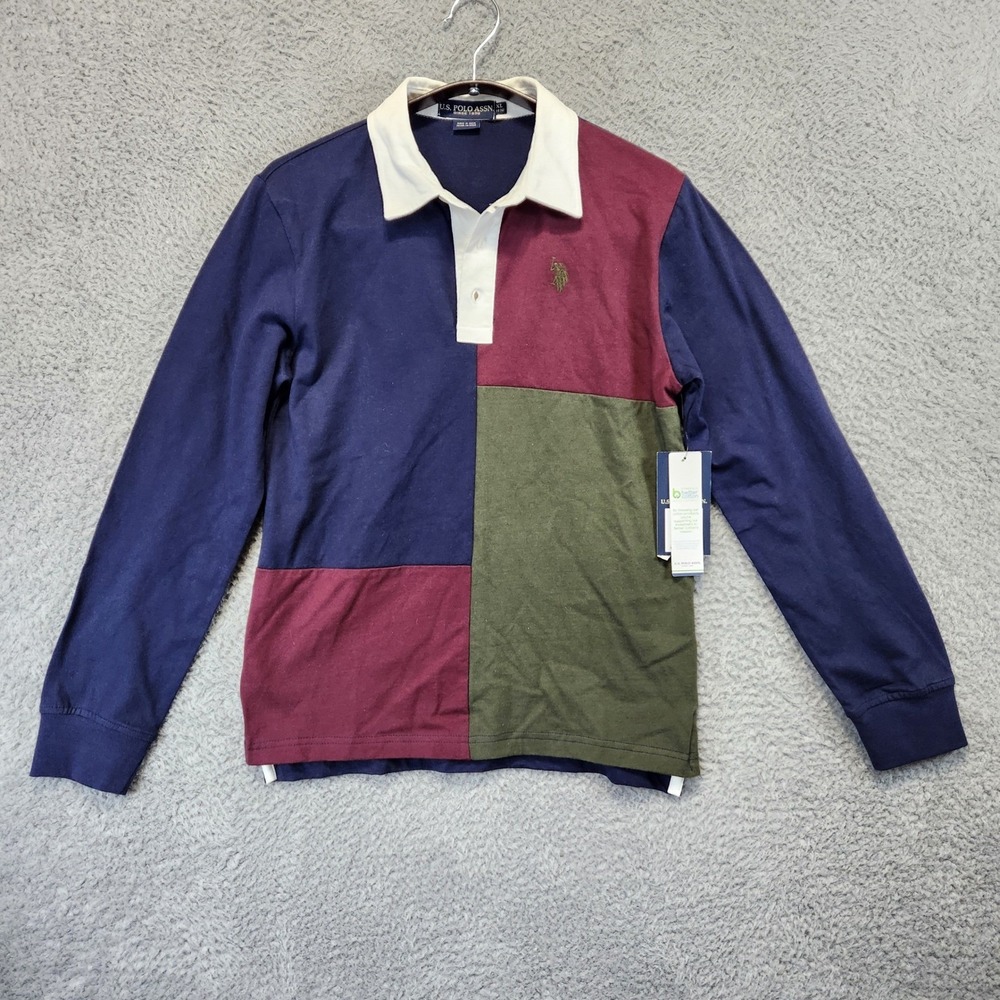 US Polo Assn Polo Shirt Youth XL 14-16 Colorblock‎ Rugby Long Sleeve 100% Cotton